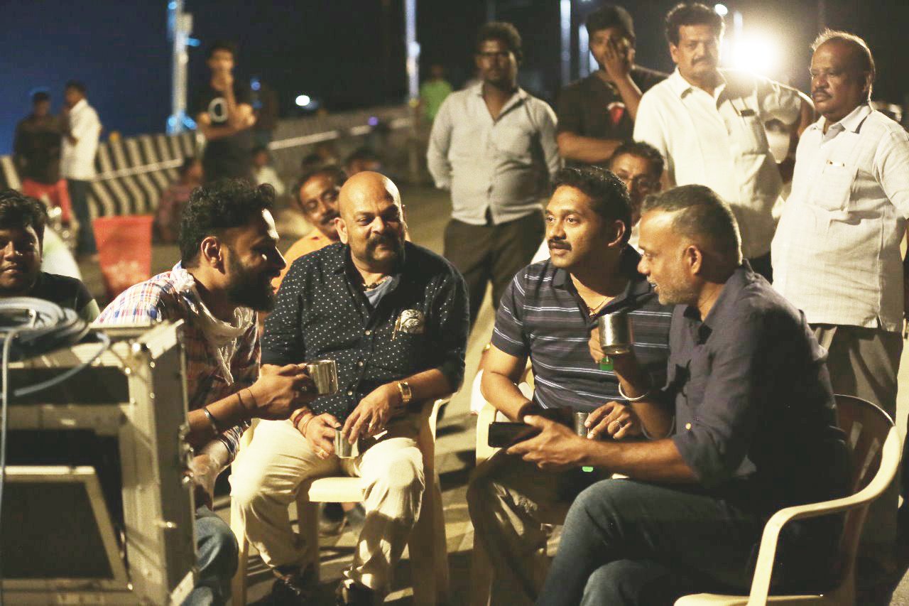 Film crew during a night shoot